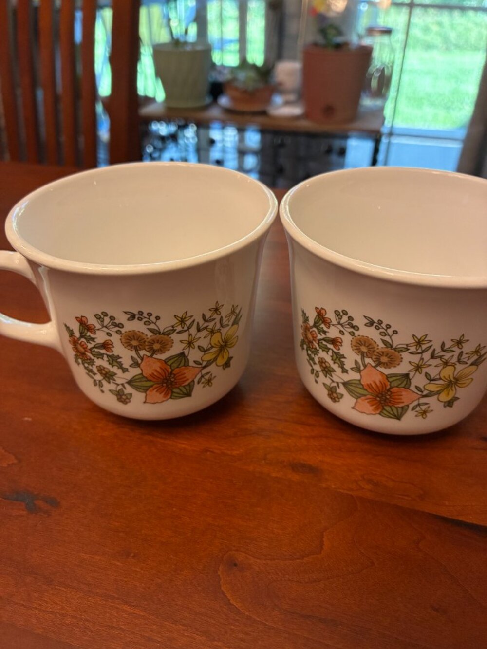 Vtg Set of (2) Corelle Indian Summer Floral Retro Coffee Tea Mugs Cups Made USA